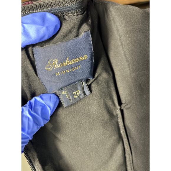 Shoshana Raven Floral Lace Long Evening Gown Black/Auberge 2p - Picture 3 of 4